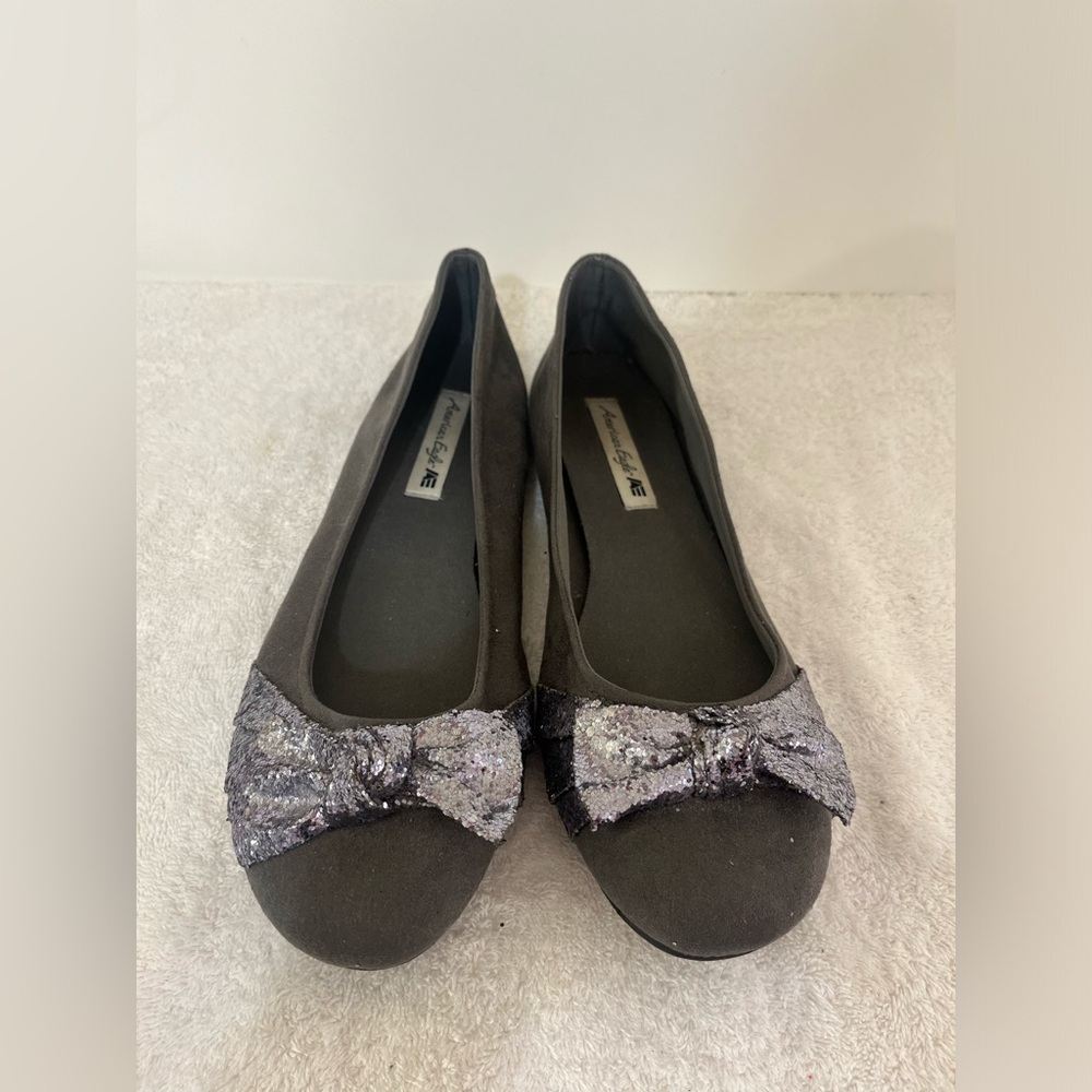 Silver ballet flats with bow detail by American Eagle